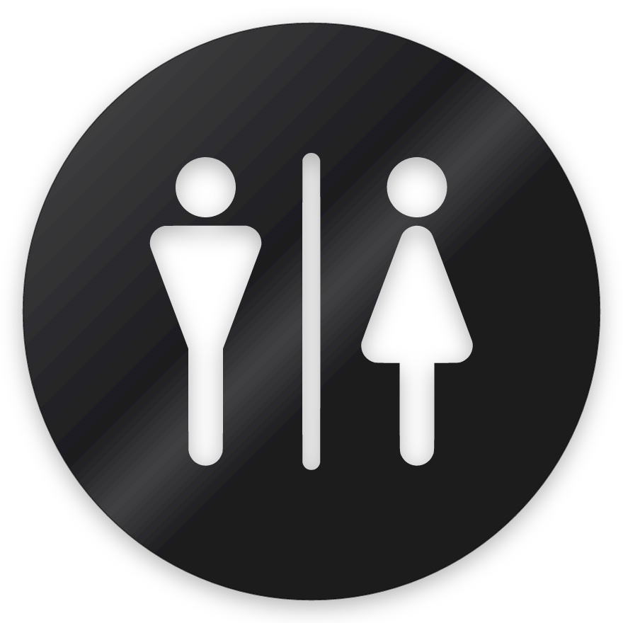 Karl og kona, hringlaga WC skilti, útskorið, svart glans