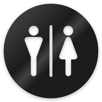 Karl og kona, hringlaga WC skilti, útskorið, svart glans