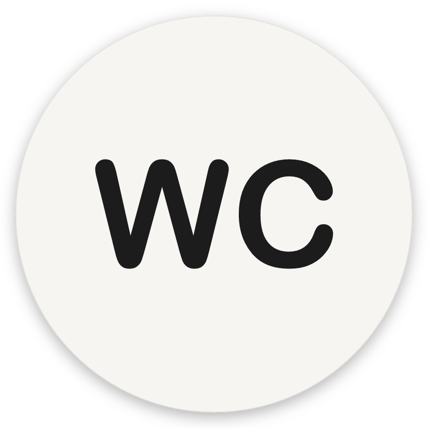 WC, hringlaga WC skilti, grafið, hvítt