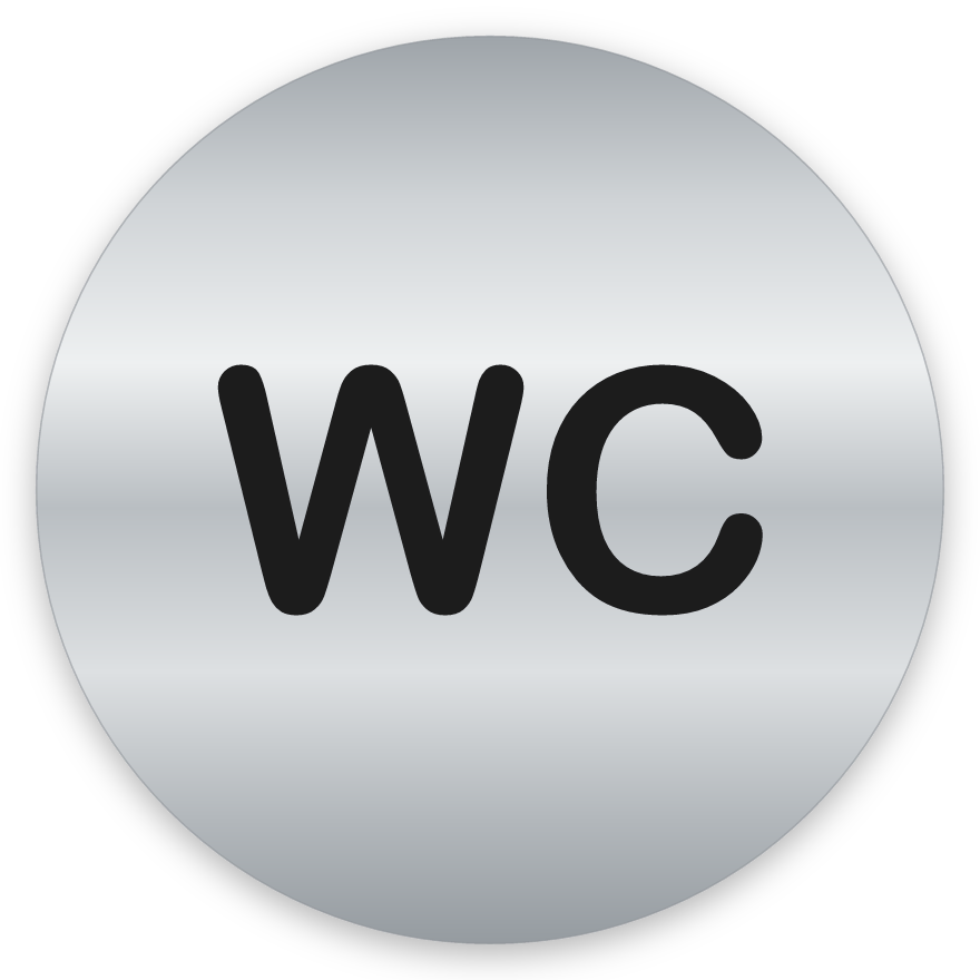 WC, hringlaga WC skilti, grafið, silfur