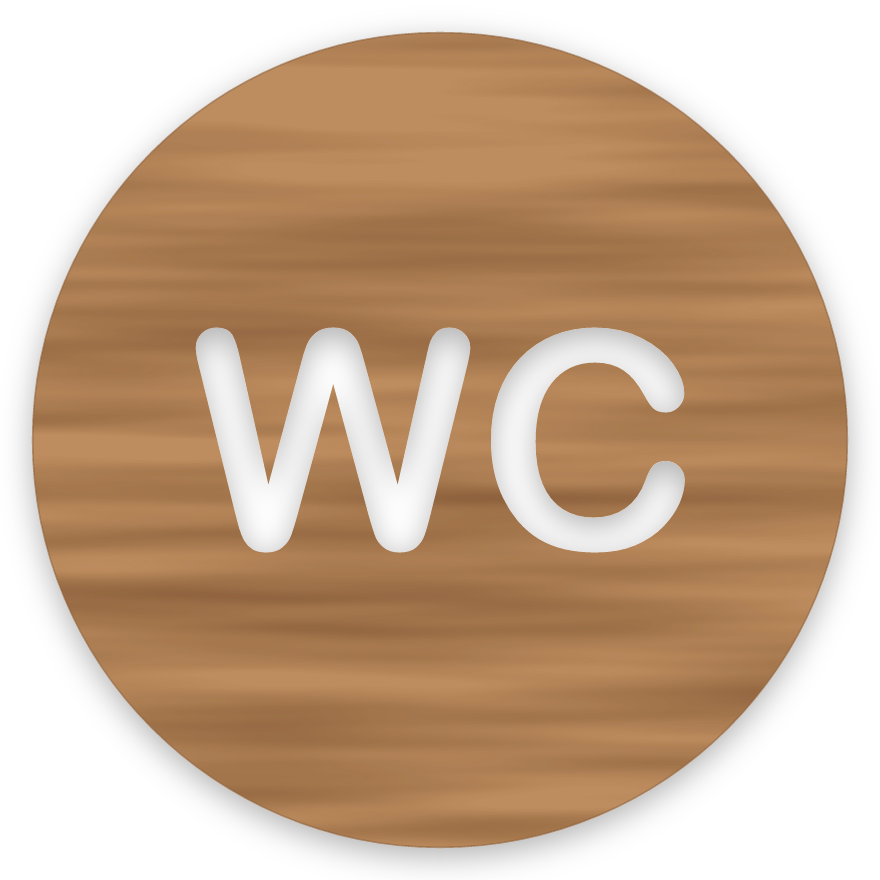 WC, hringlaga WC skilti, útskorið, hnota