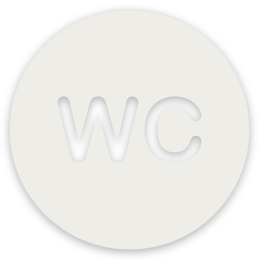 WC, hringlaga WC skilti, útskorið, hvítt matt