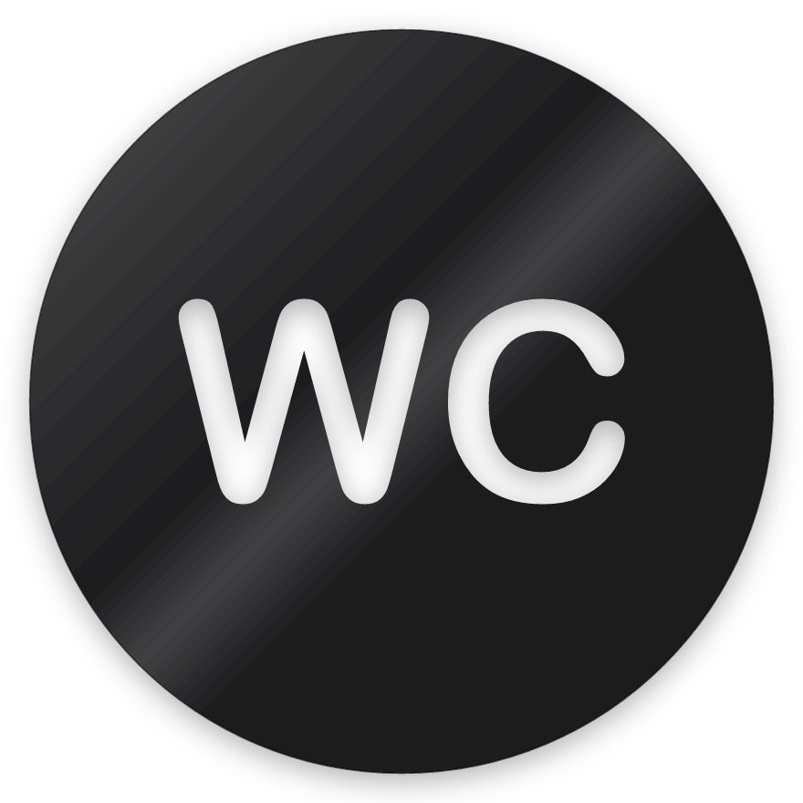 WC, hringlaga WC skilti, útskorið, svart glans