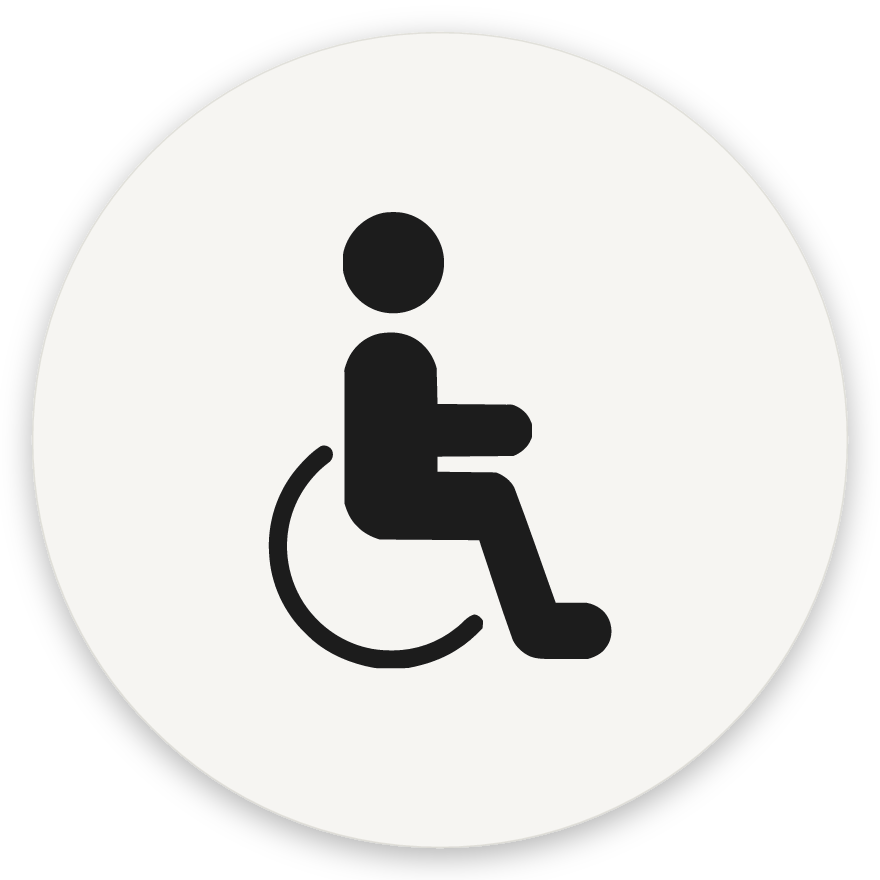 Aðgengi, hringlaga WC skilti, grafið, hvítt