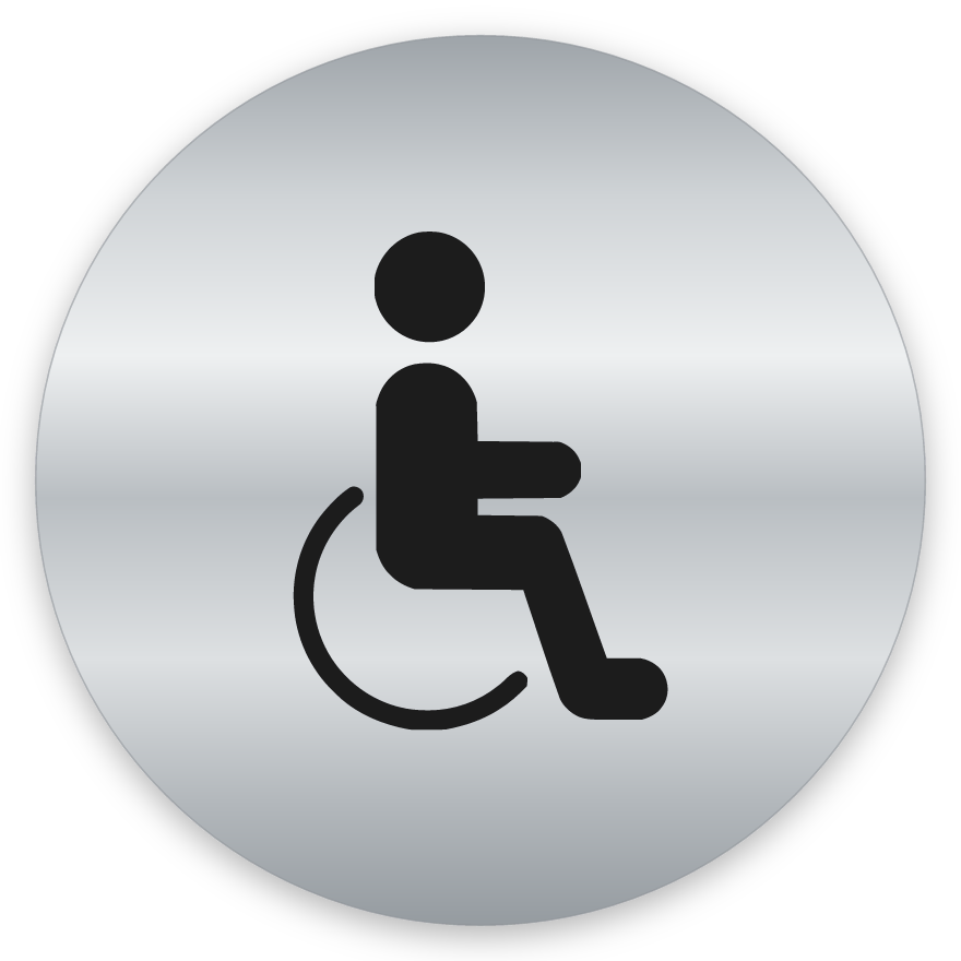 Aðgengi, hringlaga WC skilti, grafið, silfur