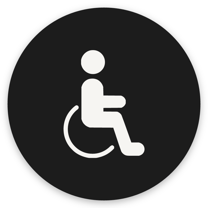 Aðgengi, hringlaga WC skilti, grafið, svart
