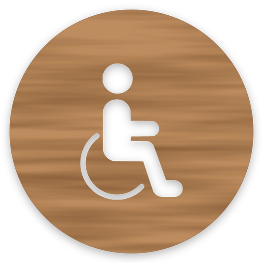 Aðgengi, hringlaga WC skilti, útskorið, hnota