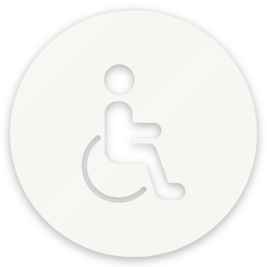 Aðgengi, hringlaga WC skilti, útskorið, hvítt glans