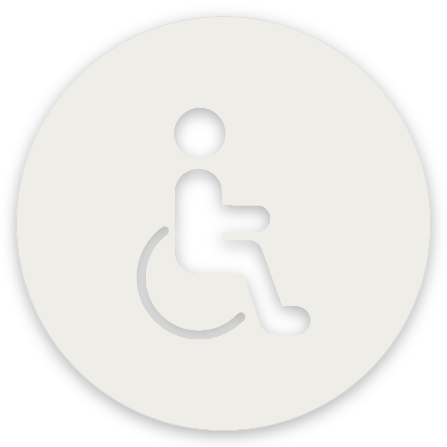 Aðgengi, hringlaga WC skilti, útskorið, hvítt matt