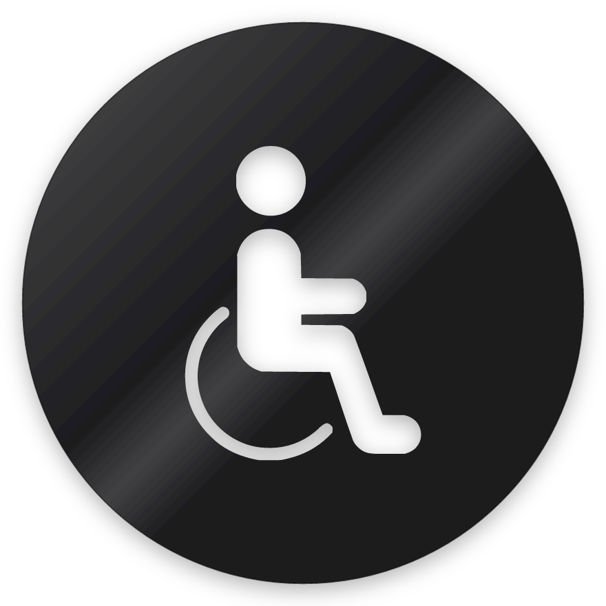Aðgengi, hringlaga WC skilti, útskorið, svart glans