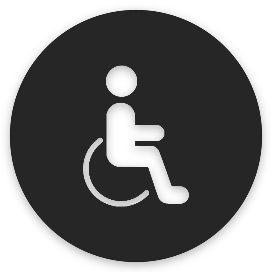 Aðgengi, hringlaga WC skilti, útskorið, svart matt