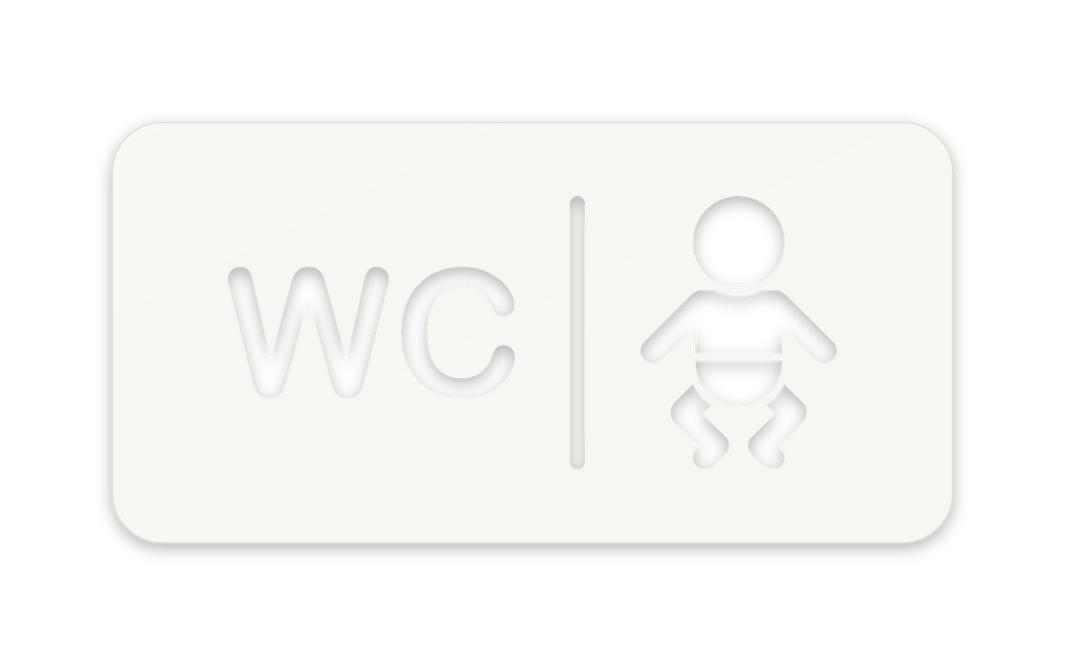 Ferhyrnt WC skilti, WC og skiptiaðstaða, útskorið í hvítu glans