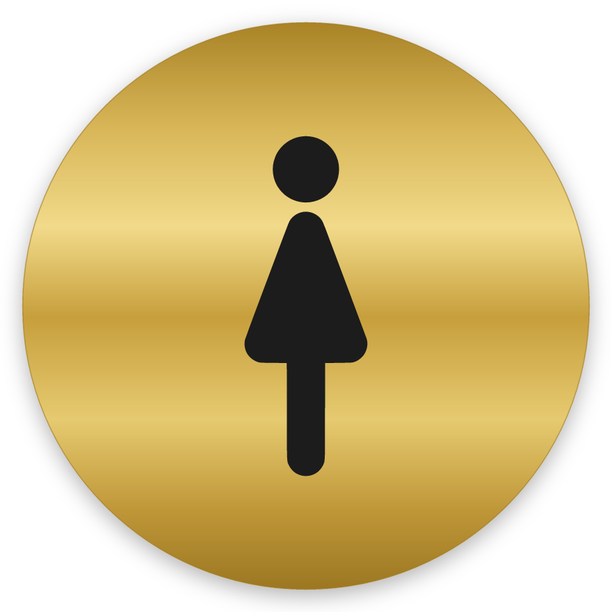 Konur, hringlaga WC skilti, grafið, gyllt