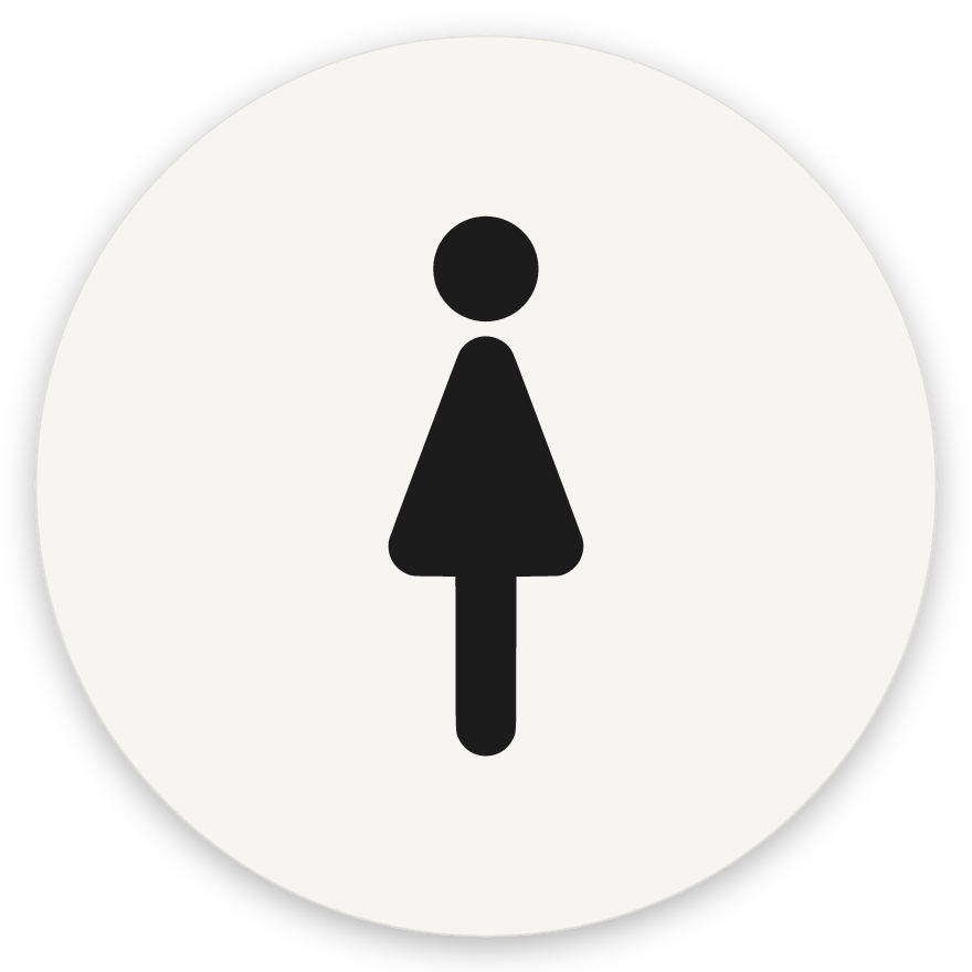 Konur, hringlaga WC skilti, grafið, hvítt