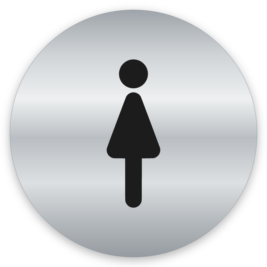 Konur, hringlaga WC skilti, grafið, silfur