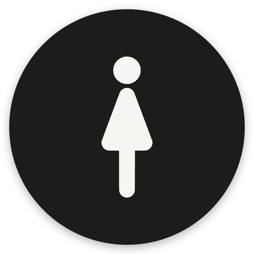 Konur, hringlaga WC skilti, grafið, svart