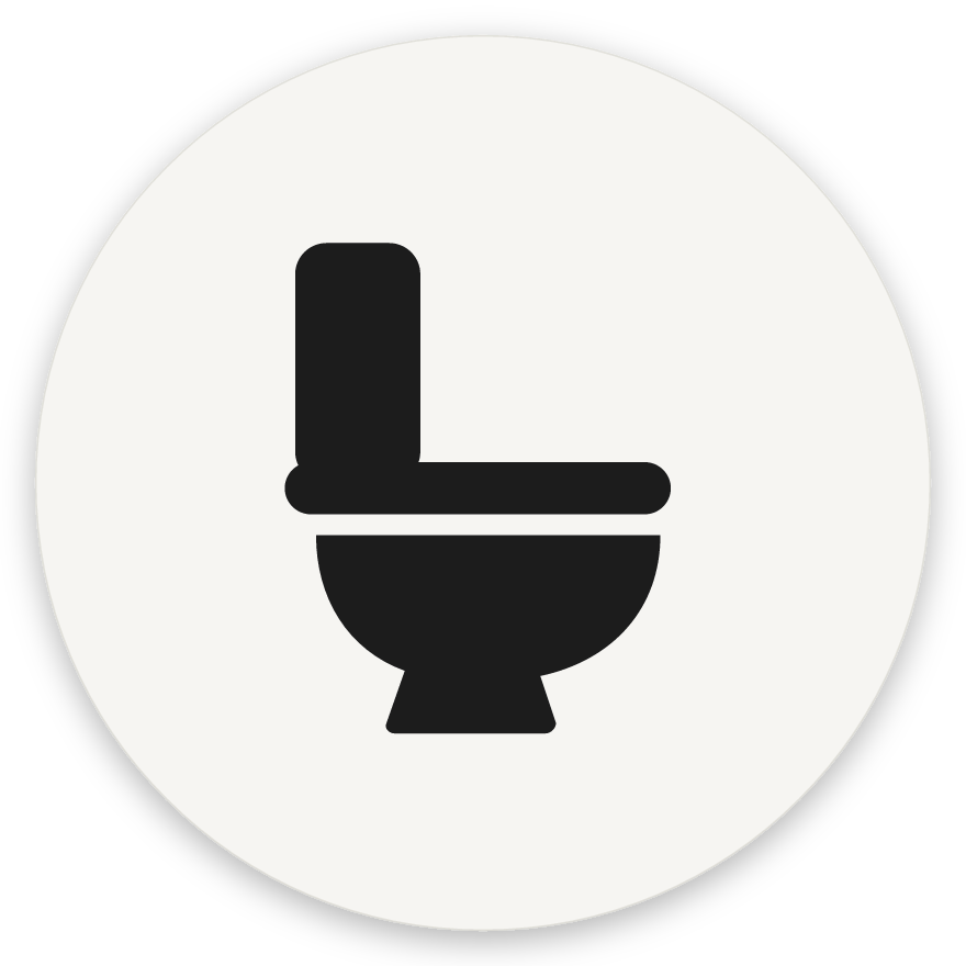 Salerni, hringlaga WC skilti, grafið, hvítt