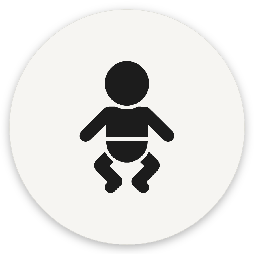 Skiptiaðstaða, hringlaga WC skilti, grafið, hvítt