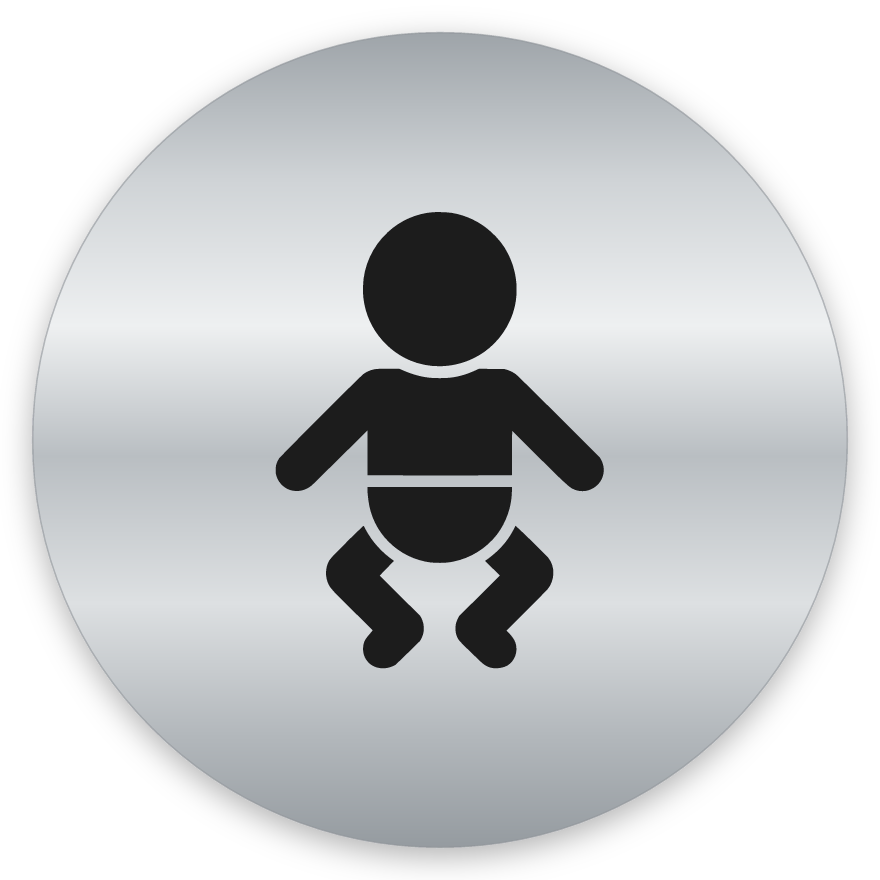 Skiptiaðstaða, hringlaga WC skilti, grafið, silfur