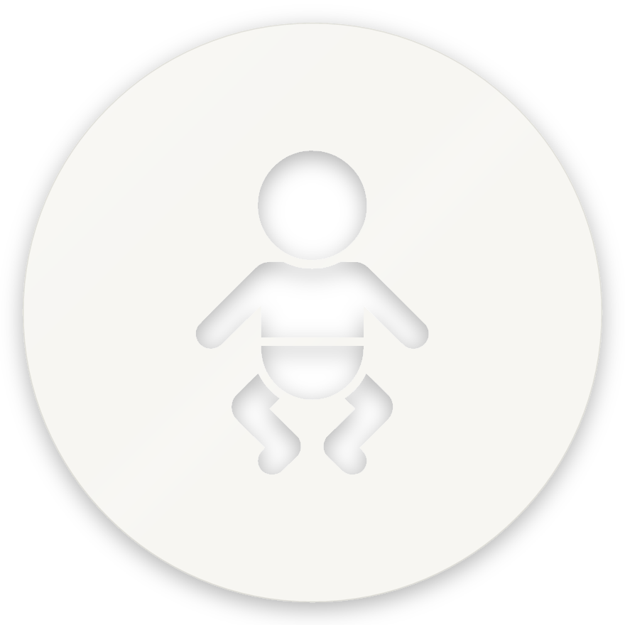 Skiptiaðstaða, hringlaga WC skilti, útskorið, hvítt glans