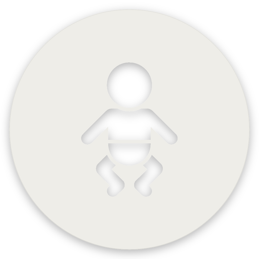 Skiptiaðstaða, hringlaga WC skilti, útskorið, hvítt matt
