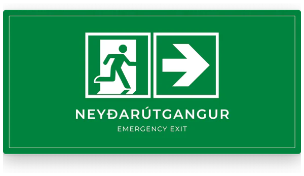 Neyðarútgangur með ör - neyðarskilti