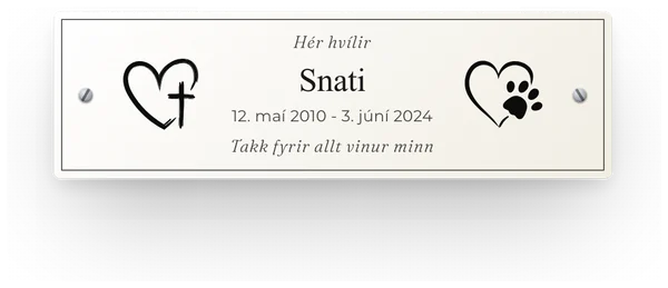 Skilti á kross fyrir gæludýraleiði - akrýl minningaskilti