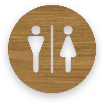 Hringlaga WC skilti úr hnotu með karli og konu